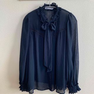 ザラ(ZARA)のZARA シアーブラウス　リボンブラウス　M(シャツ/ブラウス(長袖/七分))