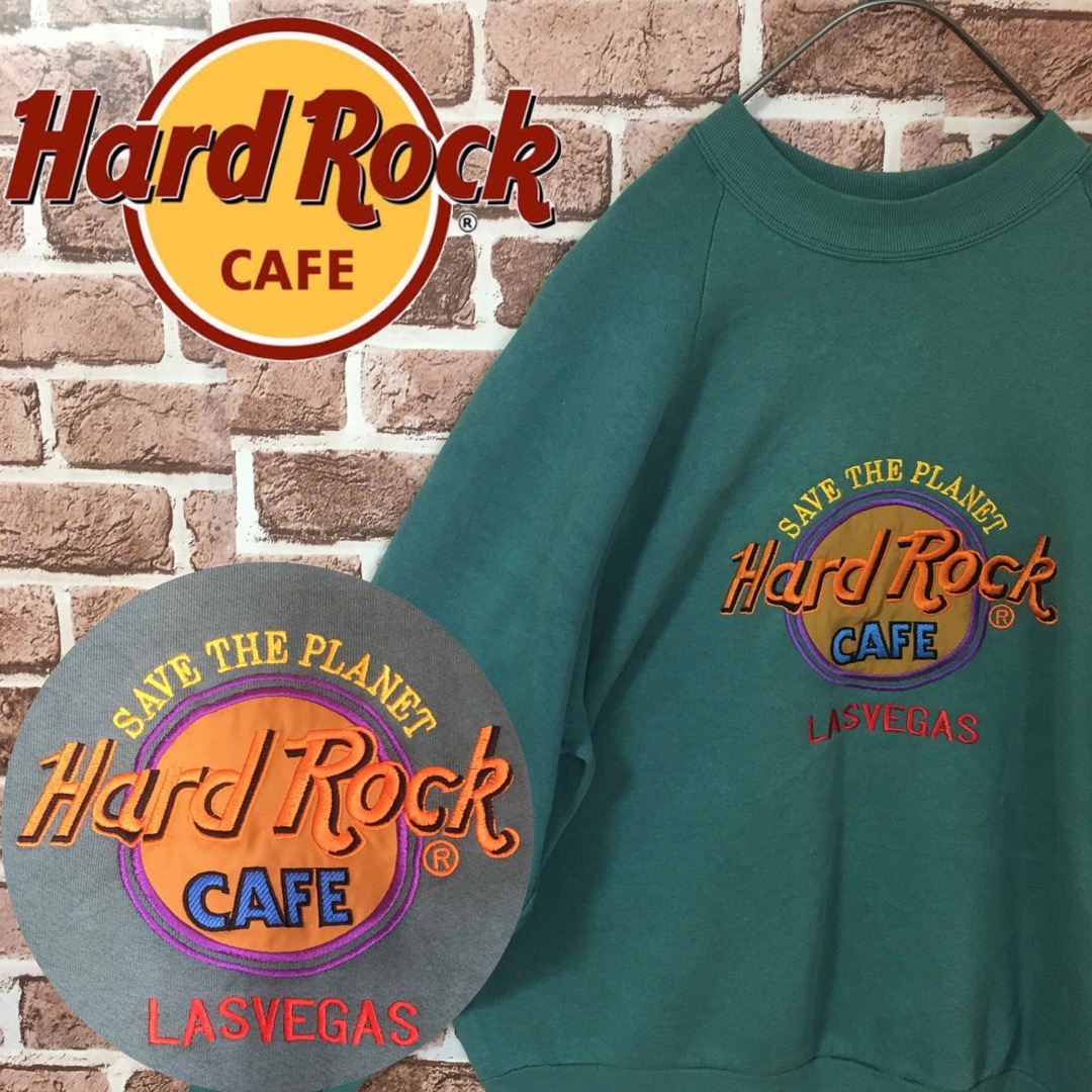 Hard Rock CAFE(ハードロックカフェ)の【大人気❗️】ハードロックカフェ☆デカロゴ刺繍　スウェット　グリーン メンズのトップス(スウェット)の商品写真