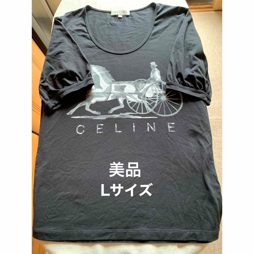 CELINE PARIS セリーヌ　半袖Tシャツ 馬車ロゴ刺繍 白×金　正規　M