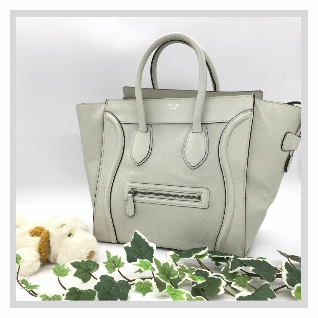 CELINE セリーヌ ミニラゲージ ショッパー ハンドバッグ ホワイト レザー-