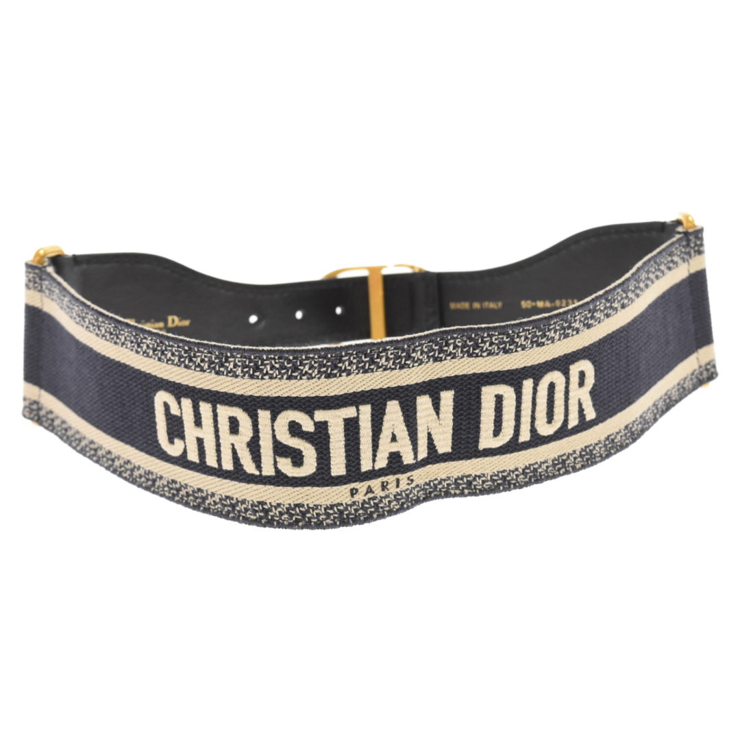 Christian Dior クリスチャンディオール エンブロイダリー キャンバス ロゴバックル ベルト B0003CBTE-M928 ネイビー/ベージュ レディース