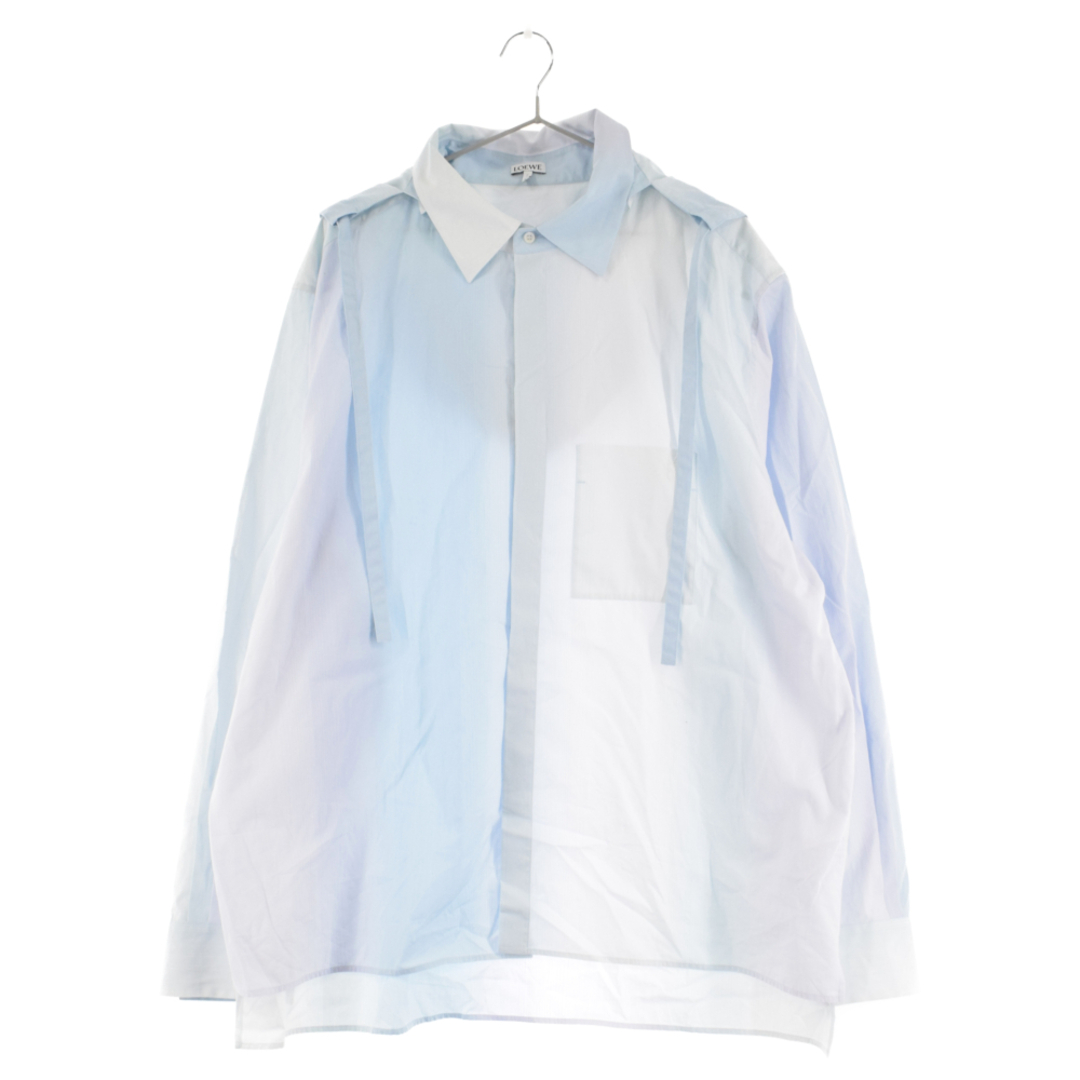 LOEWE ロエベ Striped Cotton Hooded Shirt H526Y05WBM ストライプ フーデッドシャツ オーバーサイズ長袖シャツ ブルー
