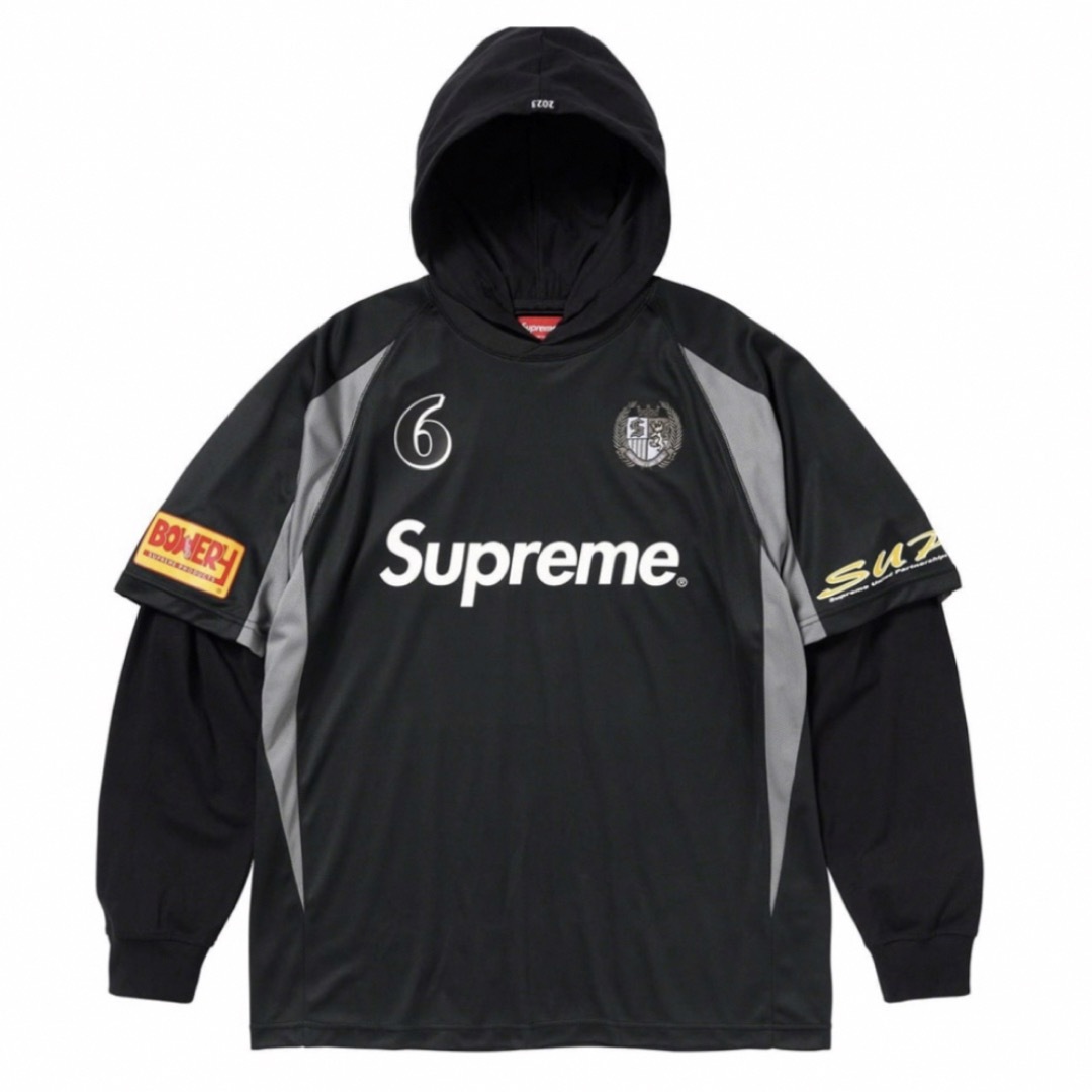 Supreme Hooded Soccer Jersey Black LサイズTシャツ/カットソー(七分/長袖)