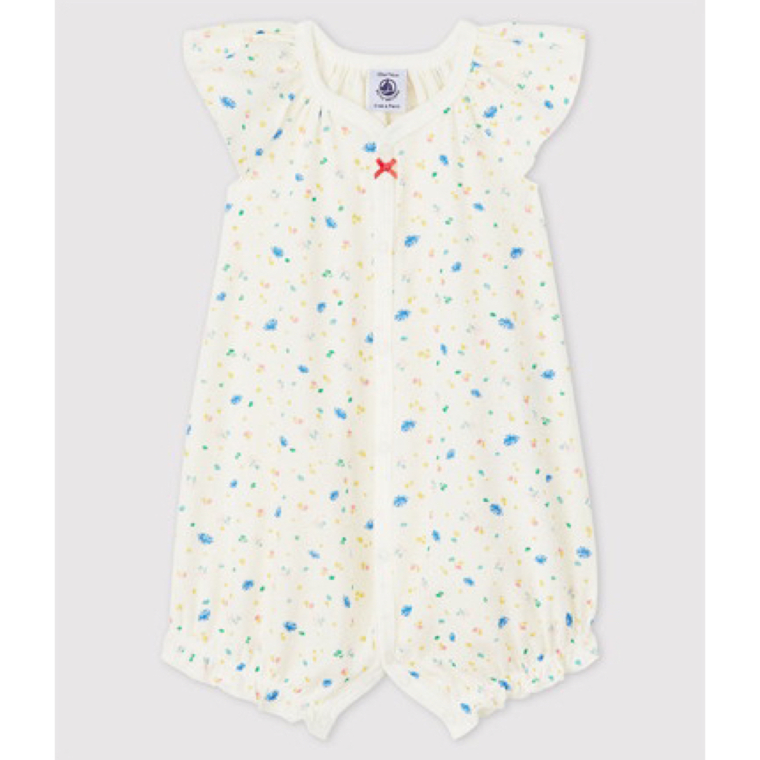 PETIT BATEAU(プチバトー)のプチバトー　コットンリネンプリント半袖ロンパース　フラワー　花柄　前開き　新生児 キッズ/ベビー/マタニティのベビー服(~85cm)(ロンパース)の商品写真