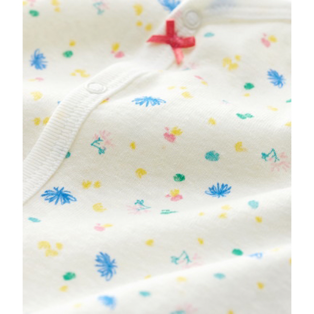 PETIT BATEAU(プチバトー)のプチバトー　コットンリネンプリント半袖ロンパース　フラワー　花柄　前開き　新生児 キッズ/ベビー/マタニティのベビー服(~85cm)(ロンパース)の商品写真