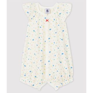 プチバトー(PETIT BATEAU)のプチバトー　コットンリネンプリント半袖ロンパース　フラワー　花柄　前開き　新生児(ロンパース)