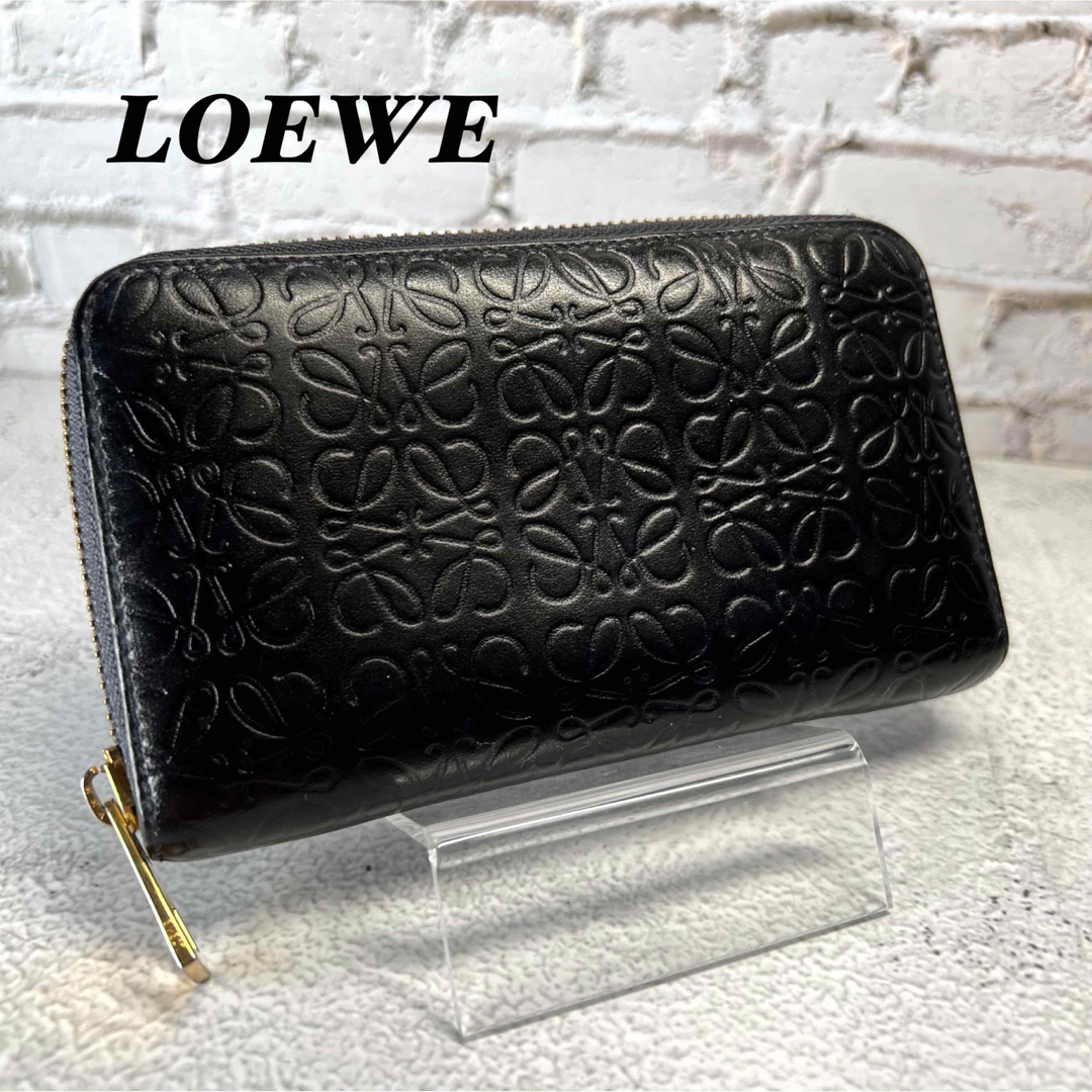 ロエベ LOEWE リピート アナグラム 財布 ラウンドジップ 黒 ブラック