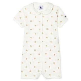 プチバトー(PETIT BATEAU)のプリント半袖ロンパース　スター　星柄　襟付き　前開き　新生児(ロンパース)