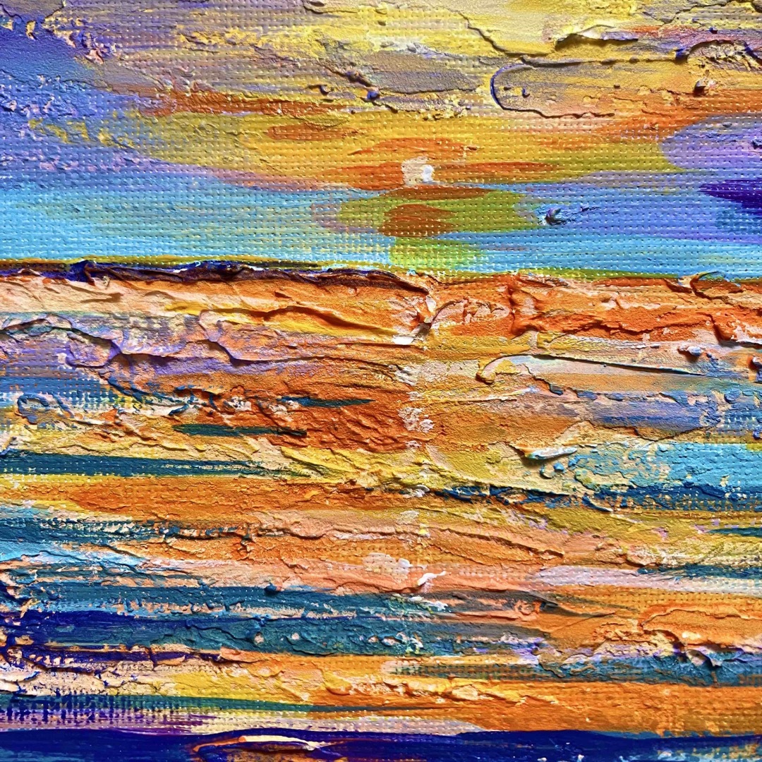 sunset＊風景画　絵画　海　空　夕日　テクスチャーアート　抽象画 4