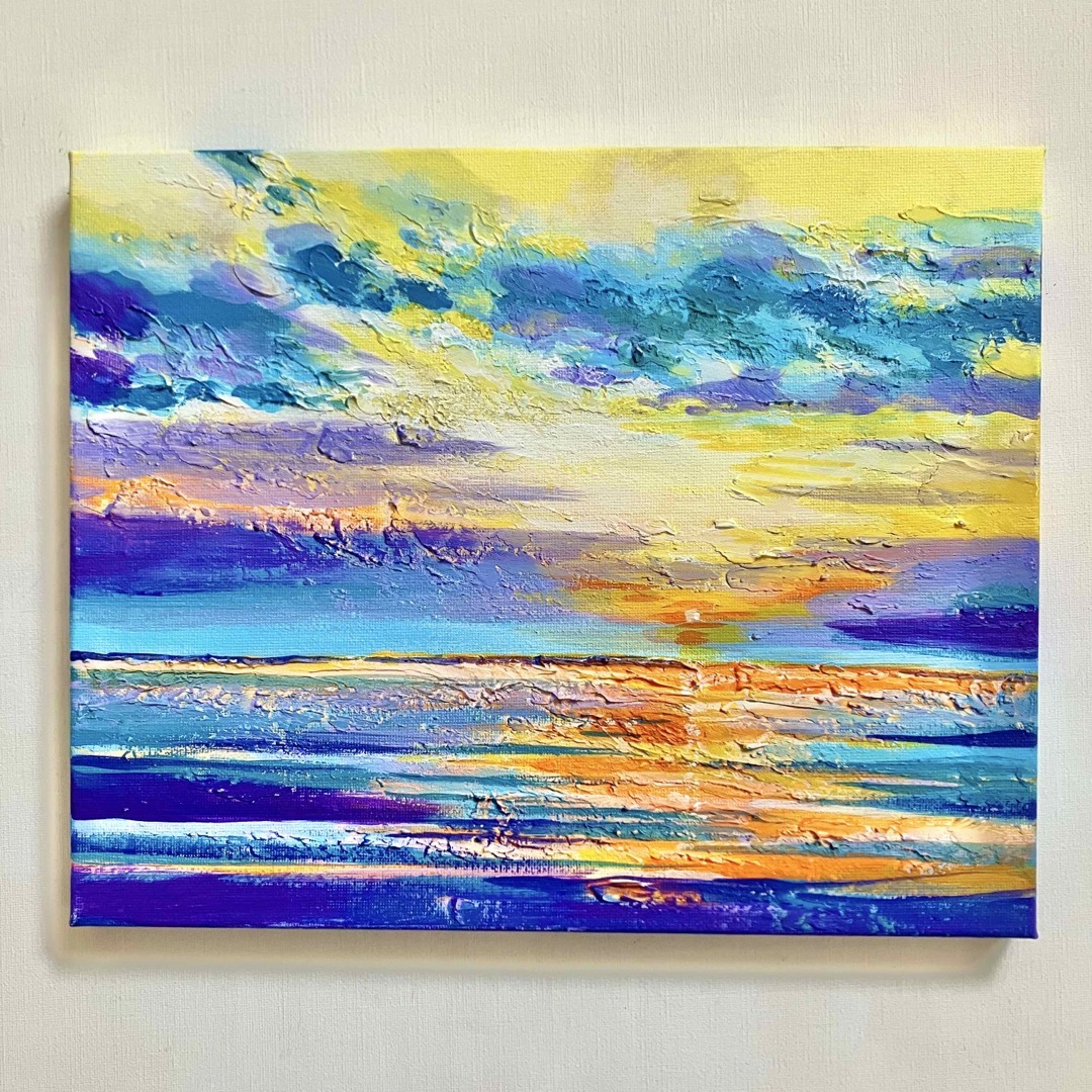 sunset＊風景画　絵画　海　空　夕日　テクスチャーアート　抽象画