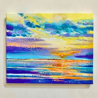sunset*風景画 絵画 海 空 夕日 テクスチャーアート 抽象画の通販 by ... マジックアワー*テクスチャーアート 絵画 風景画 海 抽象画