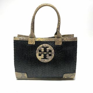 トリーバーチ(Tory Burch)のトリーバーチ パイソン トートバッグ 蛇柄 ロゴ ブラック ベージュ ナイロン(ハンドバッグ)