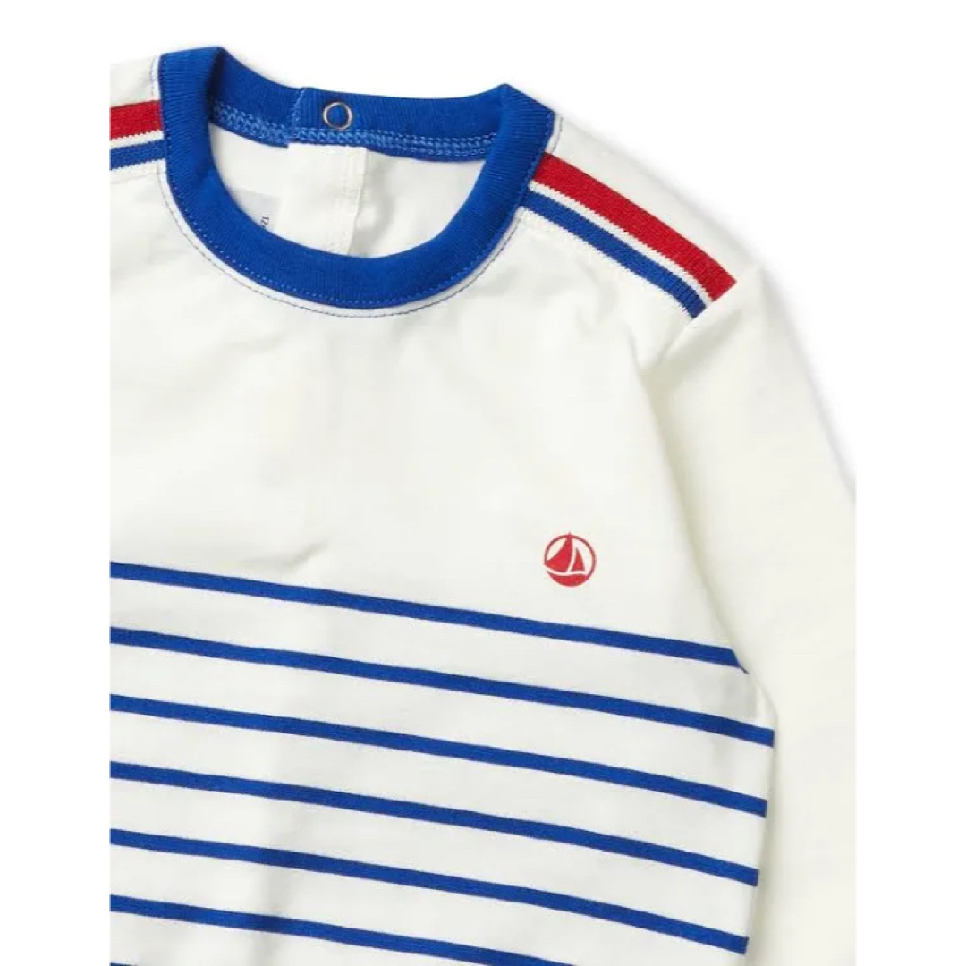 PETIT BATEAU(プチバトー)のプチバトー　ボーダー　ロゴ　トレーナー　スウェット　バイカラー キッズ/ベビー/マタニティのベビー服(~85cm)(トレーナー)の商品写真