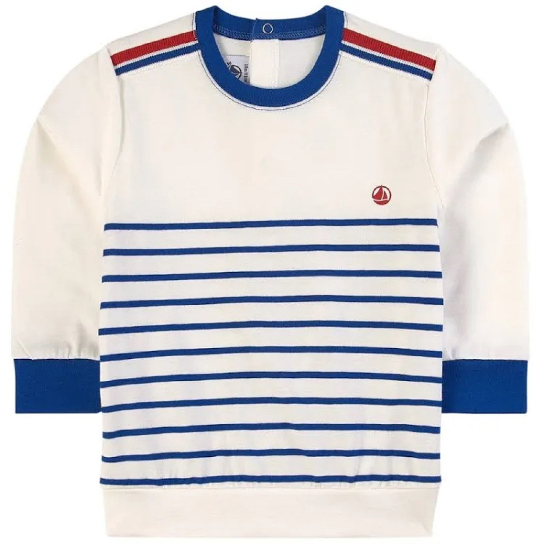 PETIT BATEAU(プチバトー)のプチバトー　ボーダー　ロゴ　トレーナー　スウェット　バイカラー キッズ/ベビー/マタニティのベビー服(~85cm)(トレーナー)の商品写真