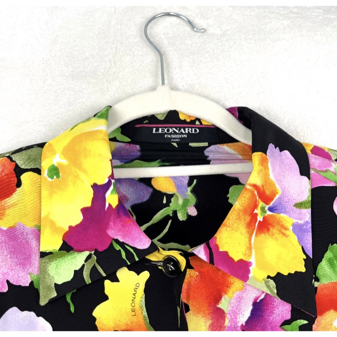 【極美品】レオナール シルク100% 総柄シャツ 花柄 レディース メンズ M