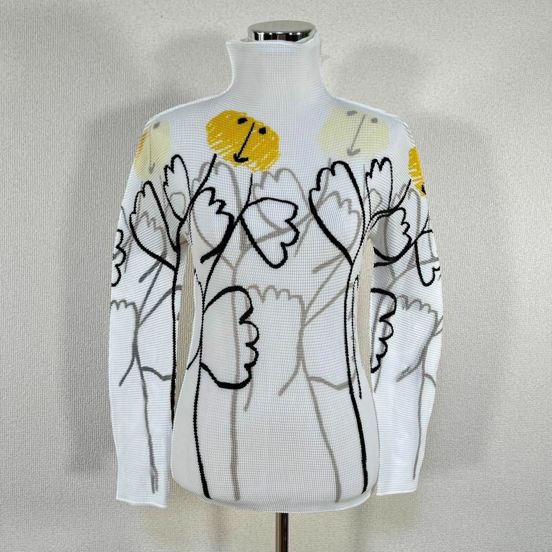【美品】ISSEY MIYAKE me 長袖カットソー ワッフル プリーツ 総柄