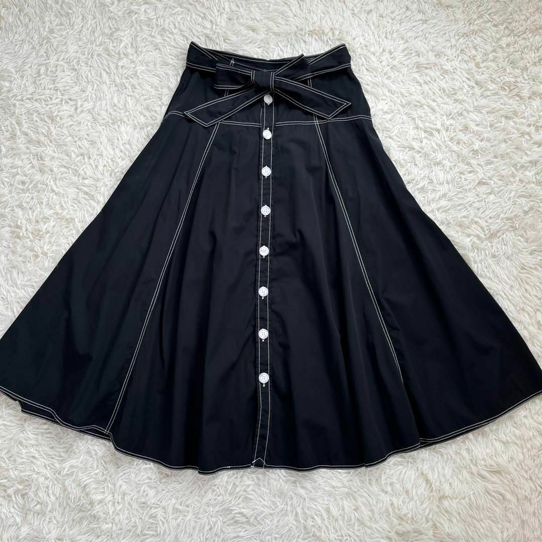 【美品】ポロ ラルフローレン　ロング スカート　リボン ベルト　大きいサイズ　黒