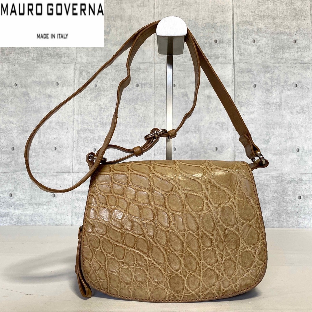 【美品】MAURO GOVERNA グレー系 クロコダイル 2WAYトートバッグ