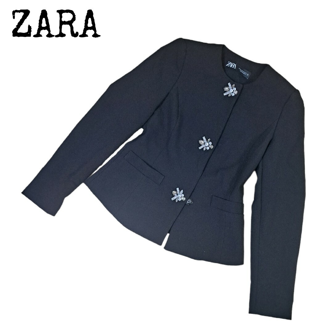 【美品】ZARA WOMAN ノーカラーコート　ジャケット　ブラック