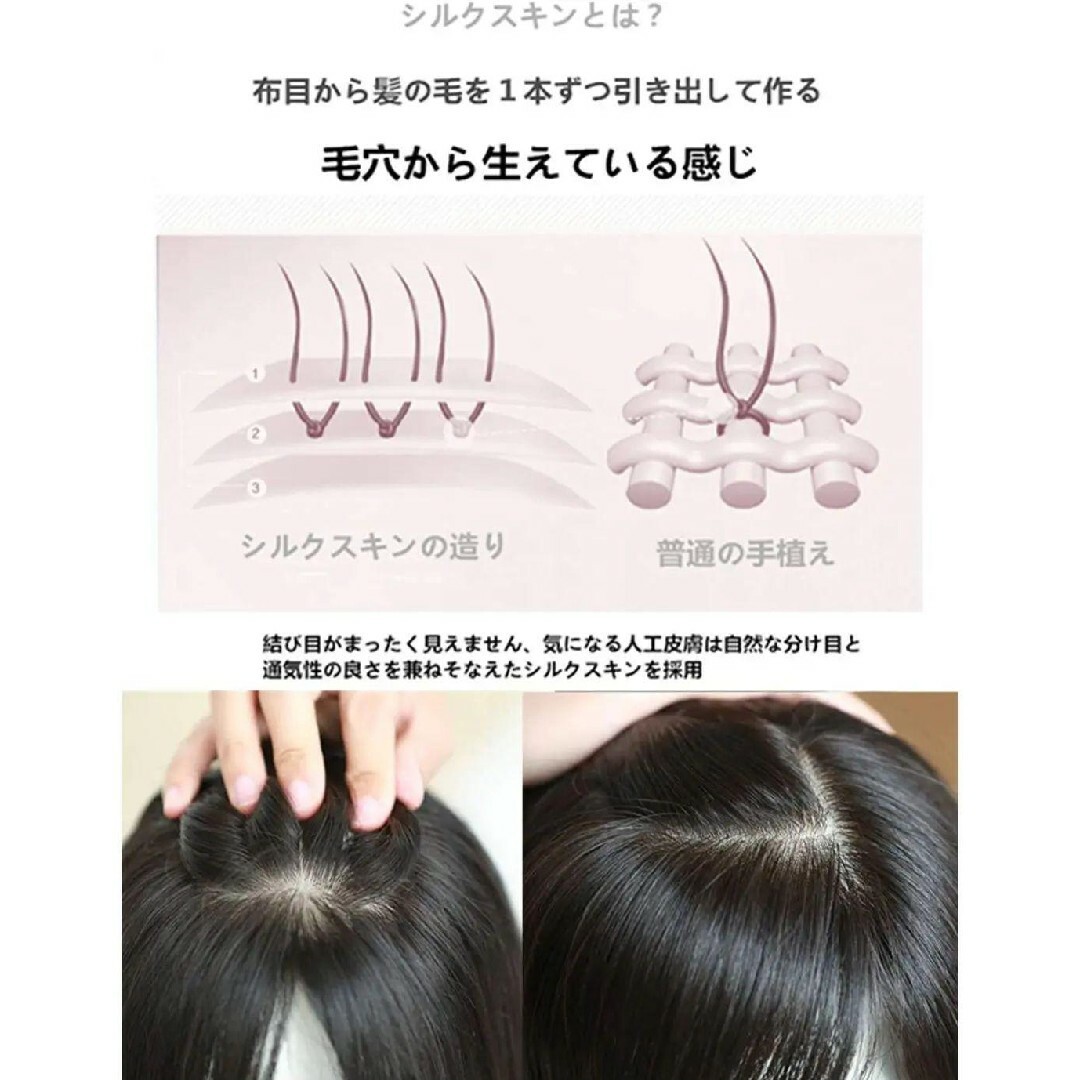 人毛100％前髪付き部分ウィッグ瞬間カバーＩ型つむじ地肌総手植えヘアピース✨特注