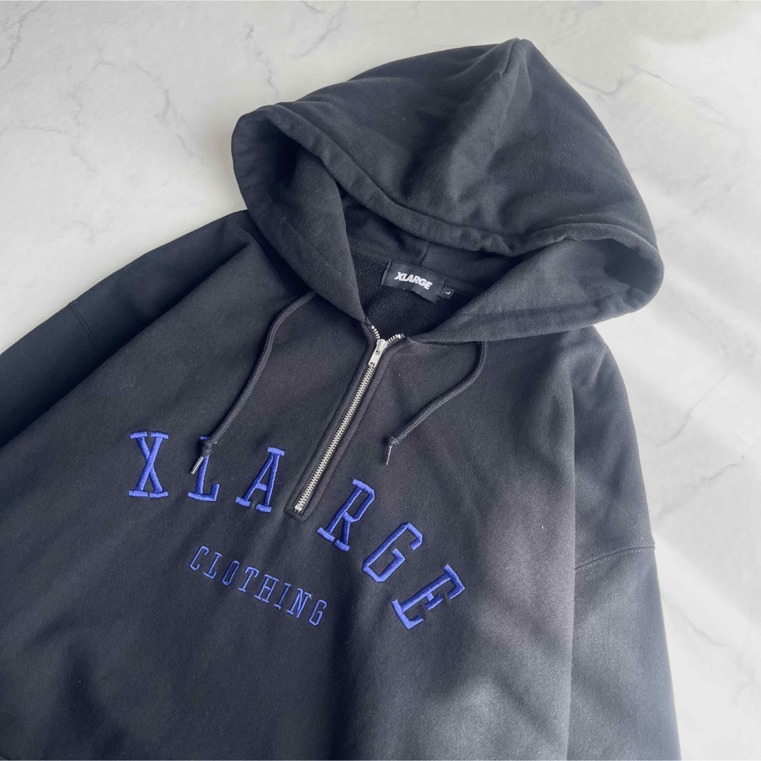 『 XLARGE 』プルオーバーパーカー/L/ハーフジップ/センター刺繍ロゴ