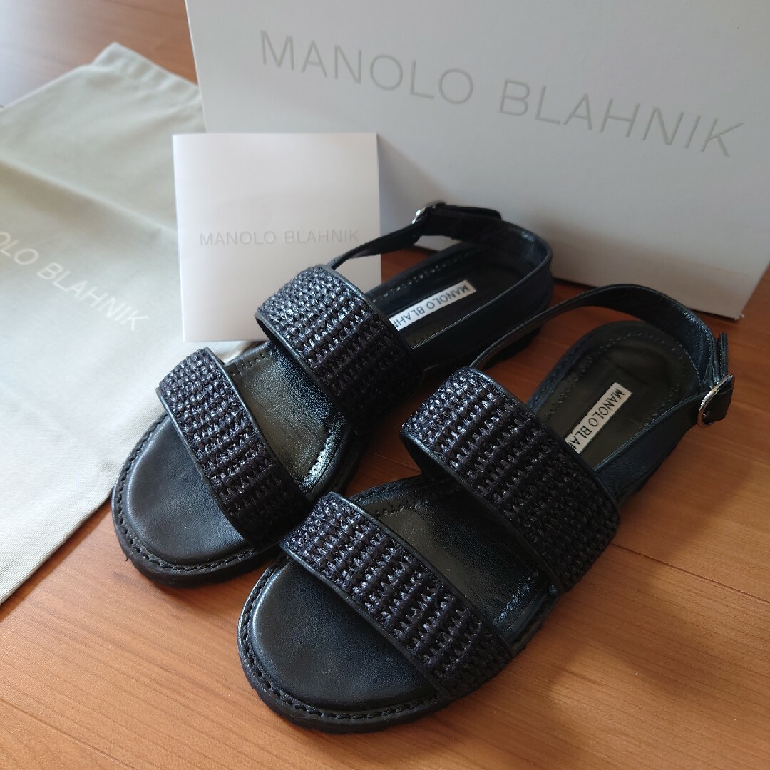 MANOLO BLAHNIK - MANOLO BLAHNIK RAFFIA SANDAL BLACK 36の通販 by