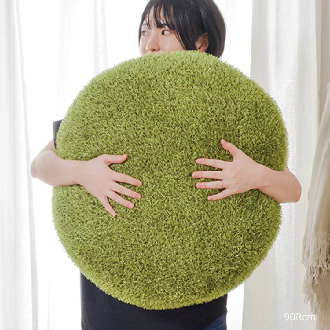 萩原 ラウンドクッション グリーン 直径約60×11cm 「シーヴァ」 芝生風ク