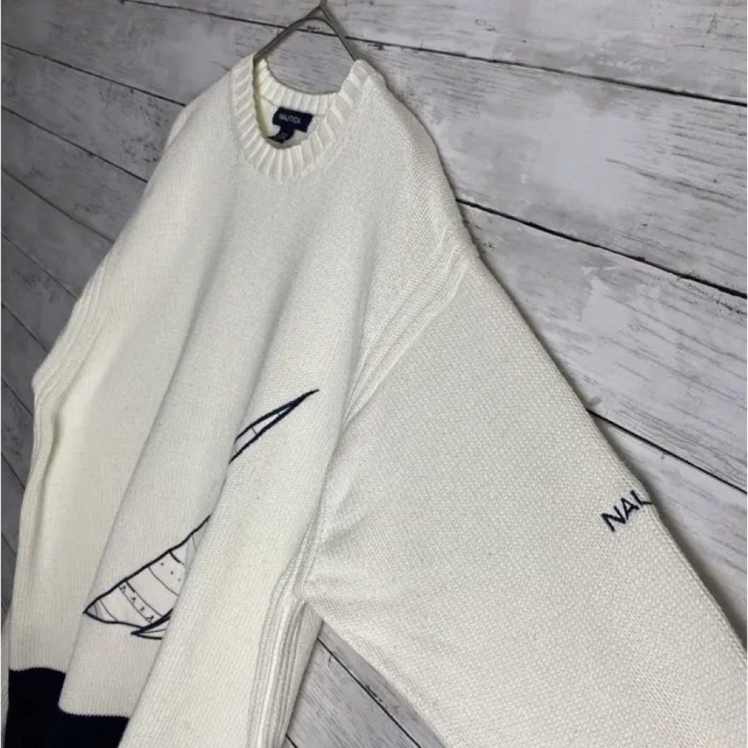 《デカロゴ》NAUTICA ノーティカ ニット L 長袖 白色 おしゃれ 冬 L