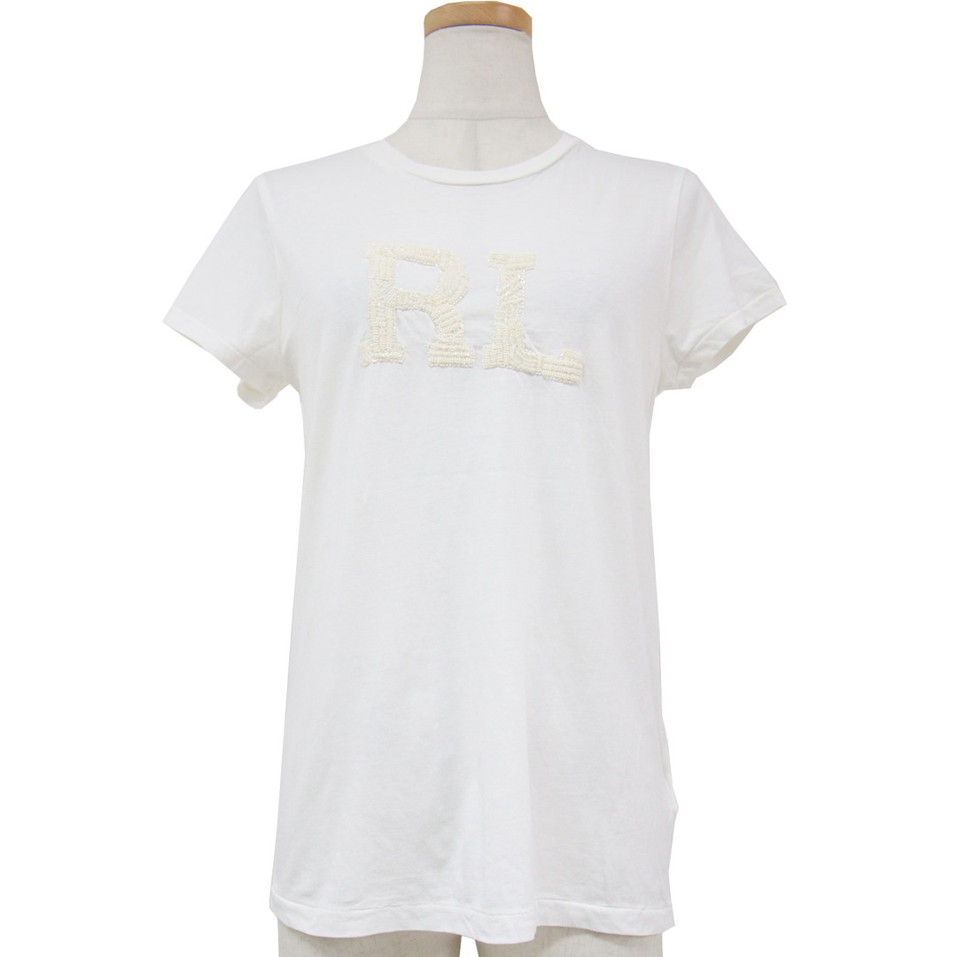 POLO RALPH LAUREN(ポロラルフローレン)のPOLO Ralph Lauren ポロ ラルフローレン カットソー Tシャツ プルオーバー トップス ホワイト 白 XS クルーネック 半袖 ロゴ ビーズ 刺繍 コットン 綿 おしゃれ シンプル きれいめ 大人女子 ブランド 上品 ベーシック フェミニン 着回し【レディース】【中古】 レディースのトップス(Tシャツ(半袖/袖なし))の商品写真