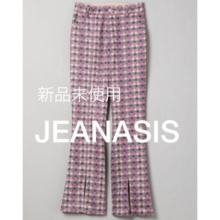 ジーナシス(JEANASIS)の新品未使用JEANASISジーナシス　ブーツカットフレアパンツ　チェックパープル(カジュアルパンツ)