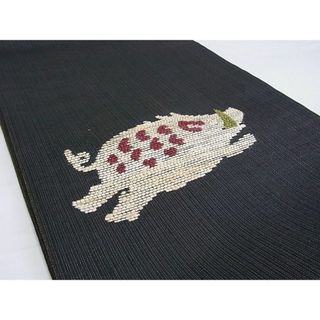 平和屋-こころ店■極上　両面太鼓柄袋帯　猪　鳥獣戯画　金糸　正絹　逸品　未使用　3kk2865