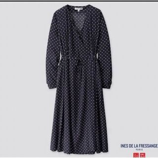 ユニクロ(UNIQLO)のUNIQLO レーヨンプリントカシュクールワンピース M(ロングワンピース/マキシワンピース)