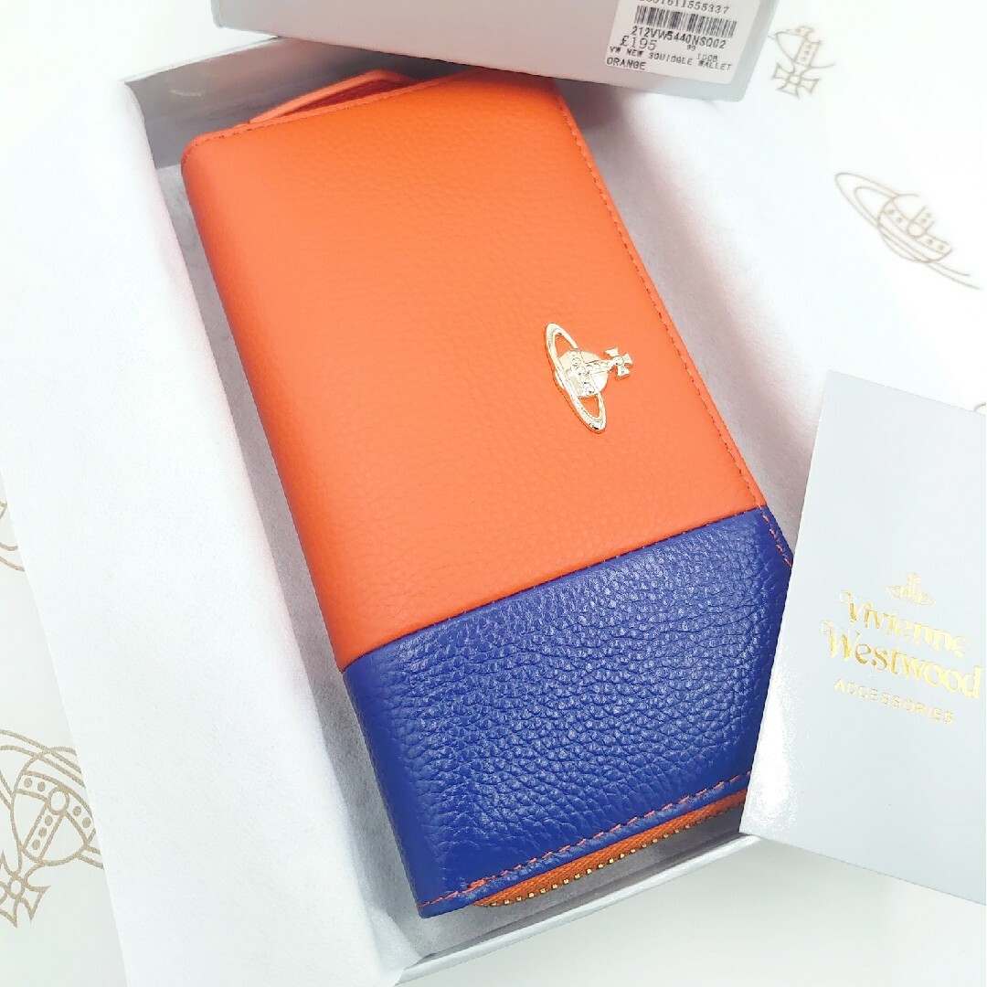 新品】Vivienne Westwood 長財布 オレンジ/ブルー 新品】Vivienne Westwood 長財布 オレンジ/ブルー