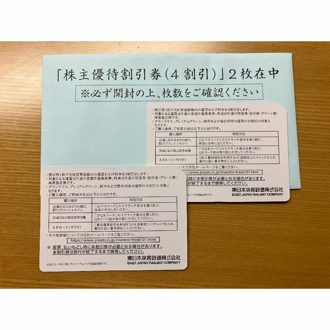 JR東日本　株主優待割引券 2枚セット チケットの乗車券/交通券(鉄道乗車券)の商品写真