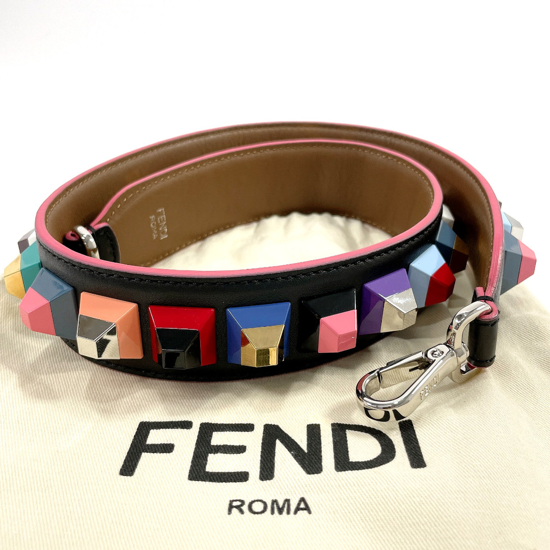 【美品】FENDI ストラップユー 花 ロゴ金具 マルチカラー スタッズ