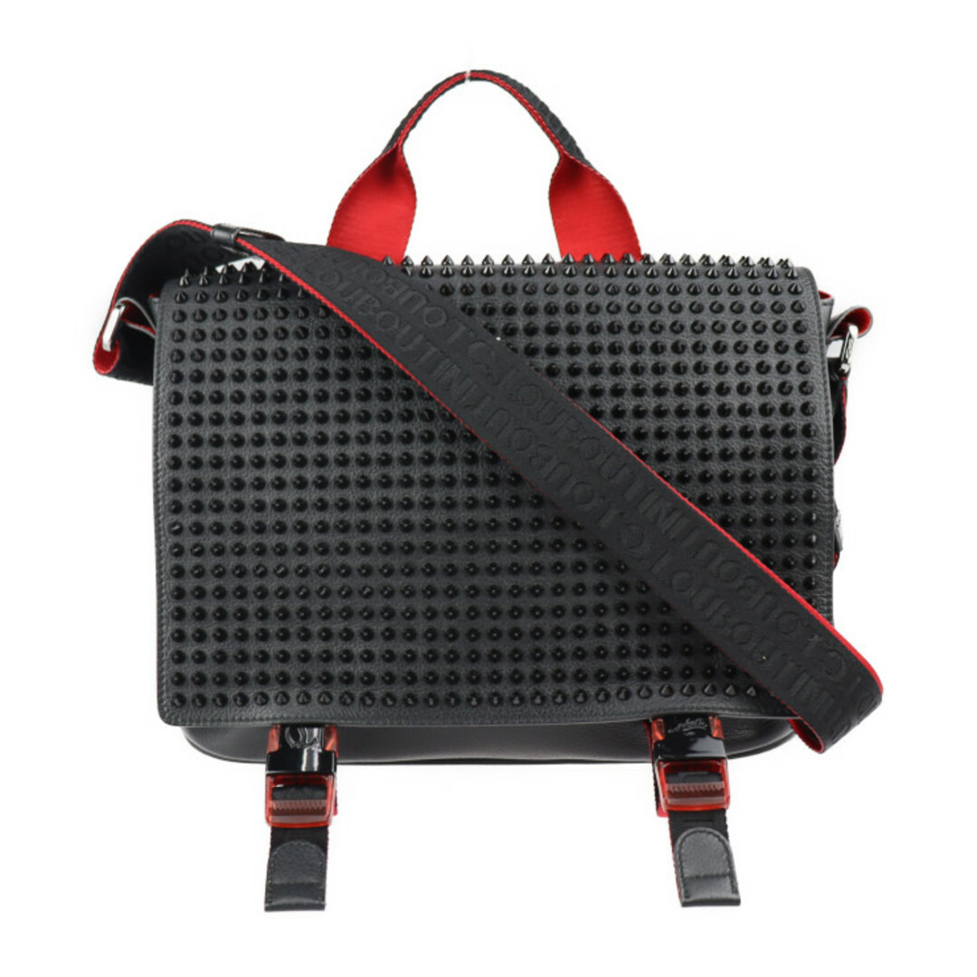 Christian Louboutin クリスチャンルブタン  LOUBICLIC MESSENGER ルビクリック メッセンジャー ショルダーバッグ    カーフレザー ブラック レッド シルバー金具 2WAY ハンドバッグ スパイクスタッズ 【本物保証】