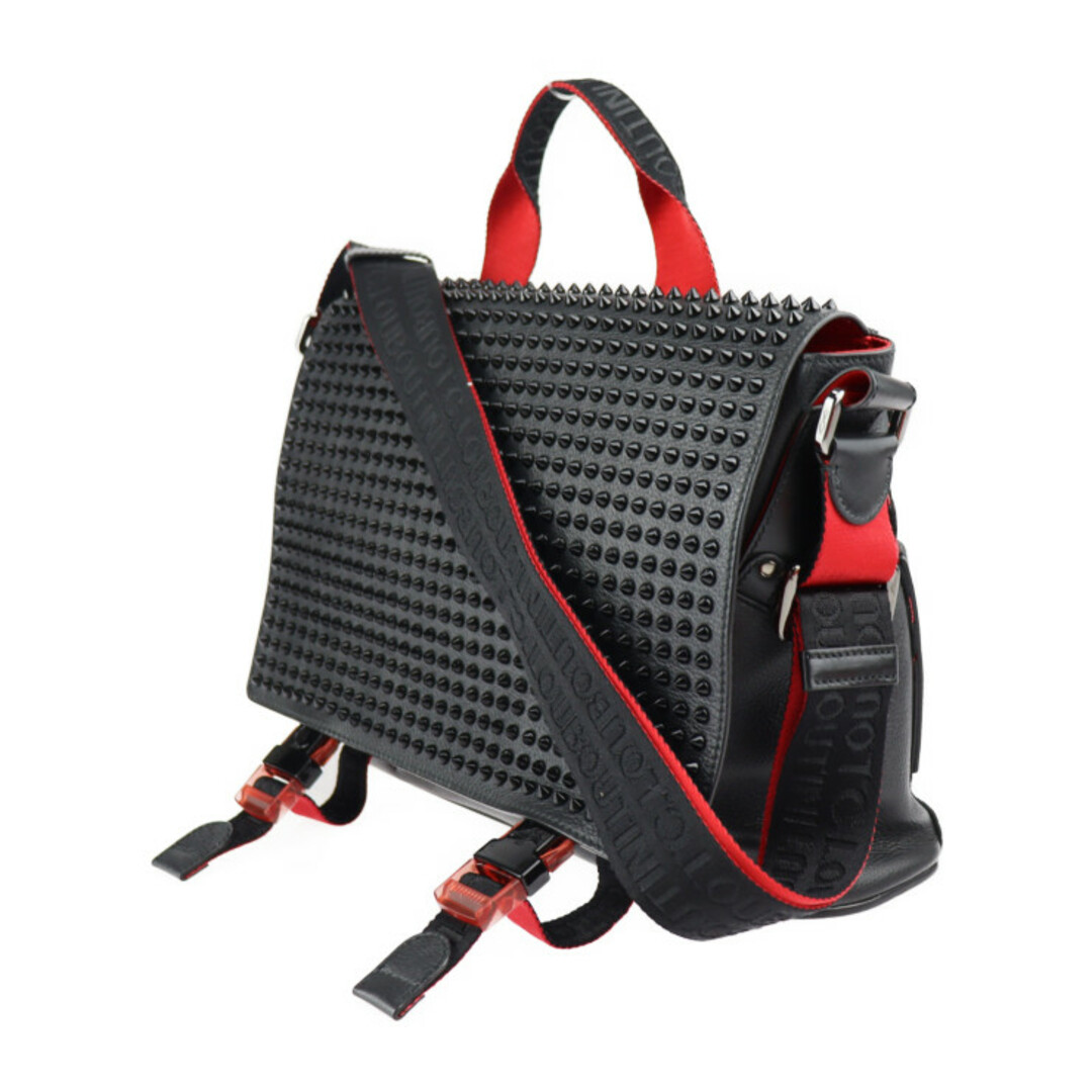 Christian Louboutin クリスチャンルブタン LOUBICLIC MESSENGER ルビクリック メッセンジャー ショルダーバッグ  カーフレザー ブラック レッド シルバー金具 2WAY ハンドバッグ スパイクスタッズ 【本物保証】