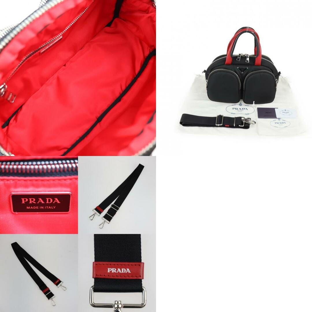 PRADA プラダ TESSUTO POCKET  ハンドバッグ 1BB062 ナイロン レザー  ブラック レッド シルバー金具 2WAY ショルダーバッグ ミニボストン テスート ボンバー 【本物保証】