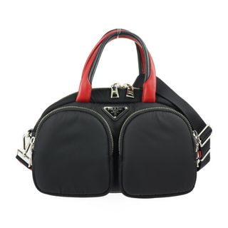 プラダ(PRADA)のPRADA プラダ TESSUTO POCKET  ハンドバッグ 1BB062 ナイロン レザー  ブラック レッド シルバー金具 2WAY ショルダーバッグ ミニボストン テスート ボンバー 【本物保証】(ハンドバッグ)