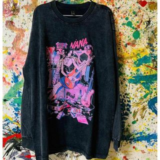 NANA ナナ メンズ ロンＴ 長袖 ケミカルウォッシュ 黒 XL XXL(Tシャツ/カットソー(七分/長袖))