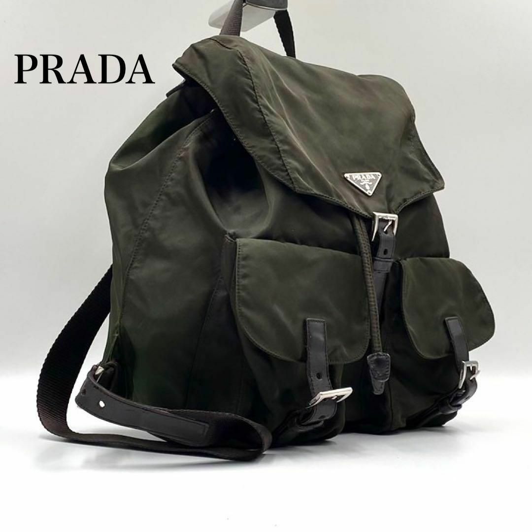 【レア色】プラダ PRADA リュックサック ナイロン レザー 三角ロゴ カーキ | フリマアプリ ラクマ
