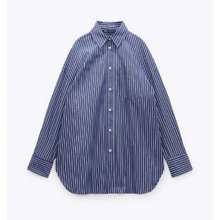 ザラ(ZARA)のzara ザラ オーバーサイズシャツ ストライプ ネイビー コットン100%(シャツ/ブラウス(長袖/七分))