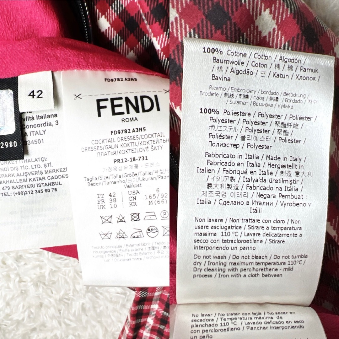 美品　FENDI フェンディ チェック　フレアライン  刺繍　ワンピース　ドレス