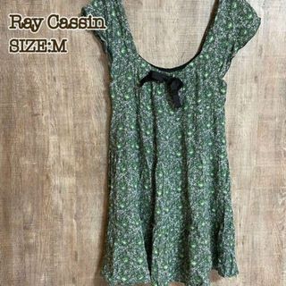 レイカズン(RayCassin)のRay Cassin レイカズン　ワンピース　ノースリーブ　グリーン×花柄　M(ひざ丈ワンピース)