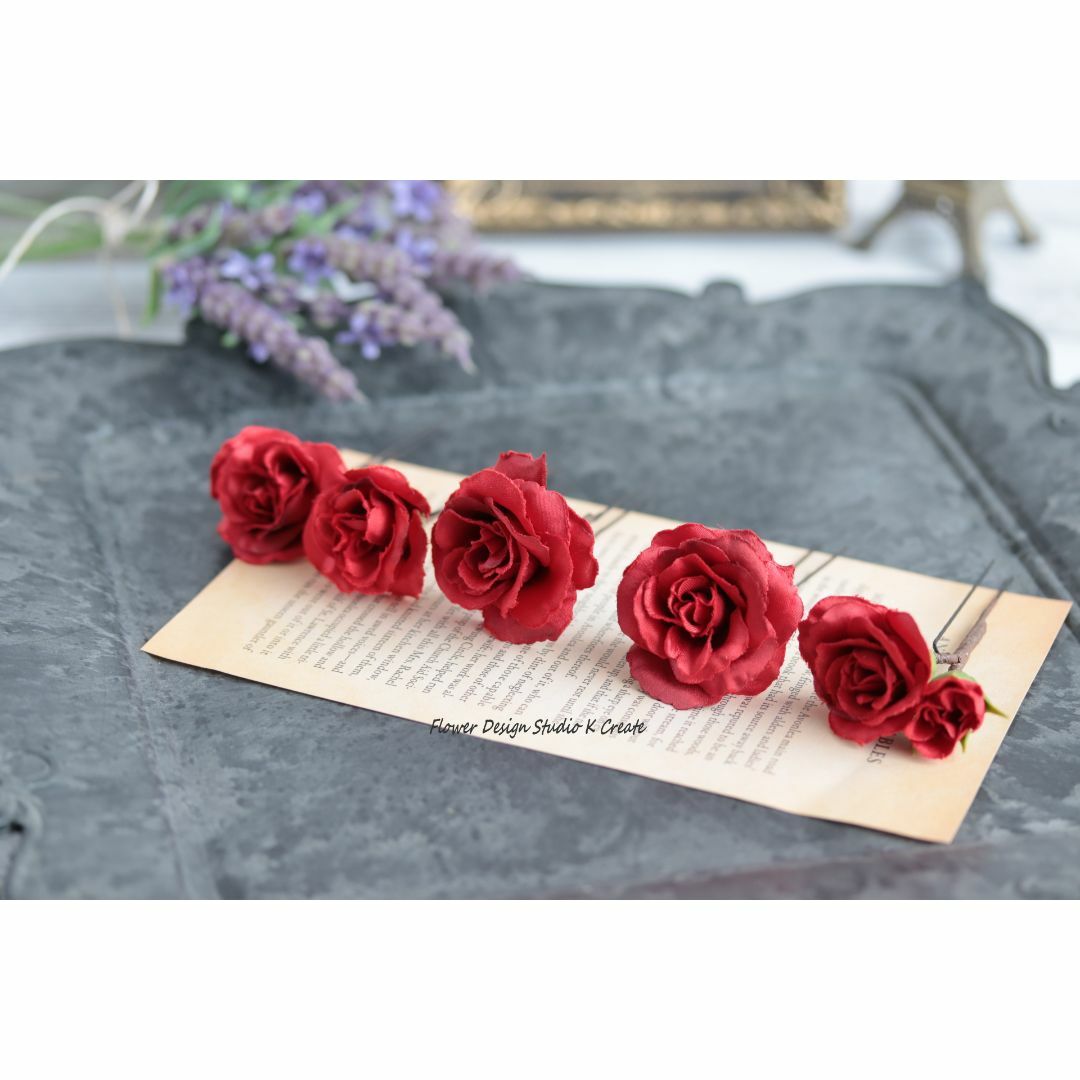 赤いミニ薔薇と紫陽花とユーカリのヘッドドレス 成人式 赤いミニ薔薇と紫陽花とユーカリのヘッドドレス 成人式