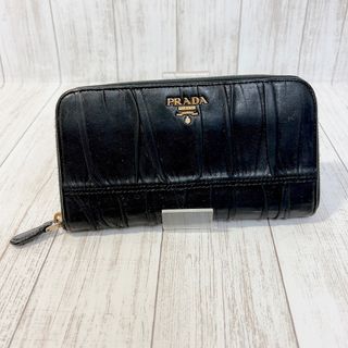 プラダ(PRADA)のプラダ　長財布　ラウンドファスナー　ギャザー　マテラッセ　レザー　黒(財布)