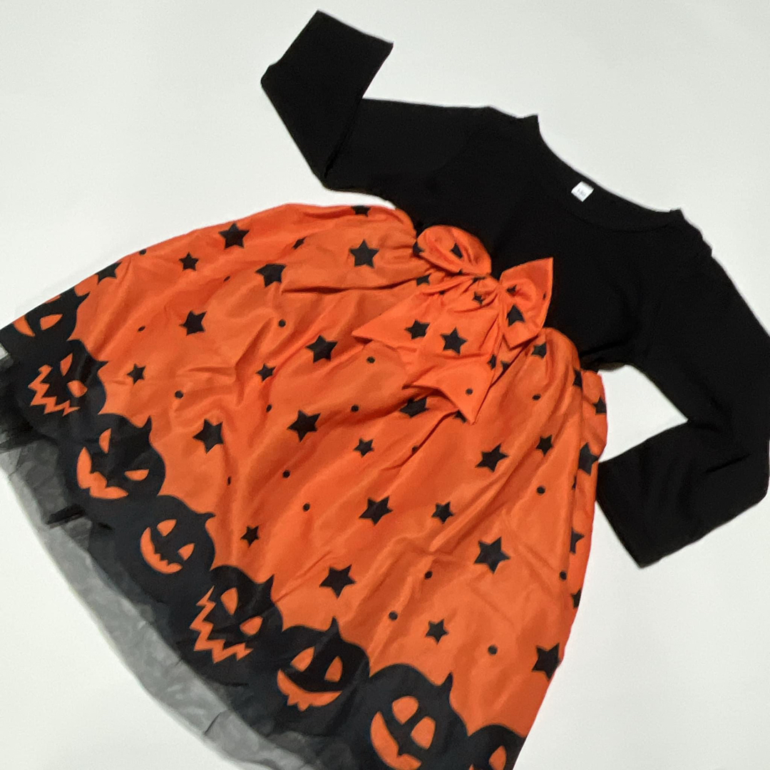 ハロウィン コスチューム かぼちゃ ワンピース 110 コスプレ イベント 衣装 エンタメ/ホビーのコスプレ(衣装)の商品写真