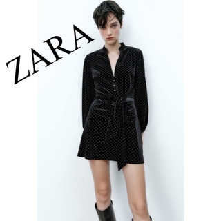 ザラ(ZARA)の新品　ZARA ザラ　ワンピース　ベルベット　ベロア　ドット　人気　完売(ひざ丈ワンピース)