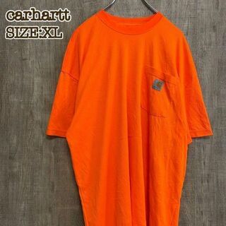 carhartt カーハート　ポケットT　ワンポイントロゴ　蛍光オレンジ　XL(Tシャツ/カットソー(半袖/袖なし))