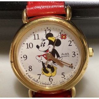 セイコー(SEIKO)の【完動品】ALBA アルバ ディズニー ミニーマウス レディース 腕時計 金×赤(腕時計)